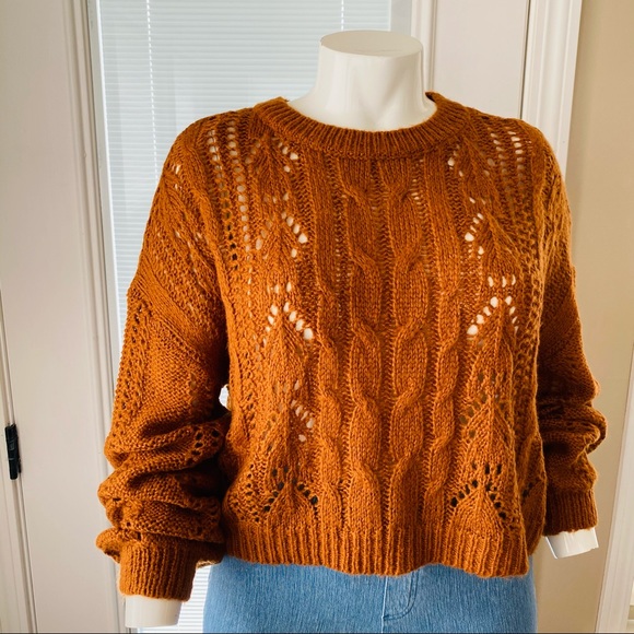 $10 SALE!! Jolie & Joy Burnt Orange Crochet Crop Sweater - Picture 4 of 9